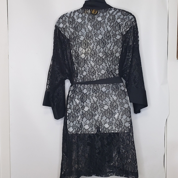 Vintage Victoria's Secret Lace Robe Satin Trim O/S Black Self Tie Belt Women's - Picture 13 of 15